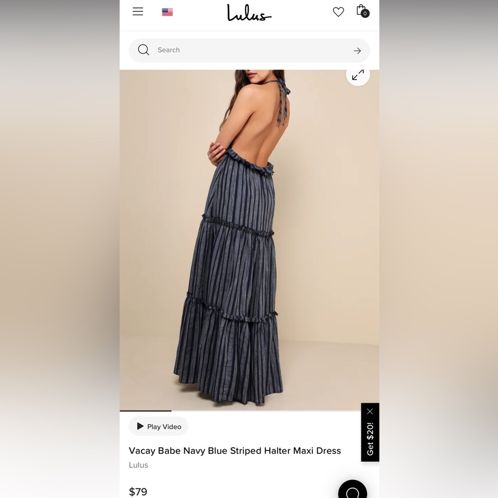 Lulu's Vacay Babe Navy Blue Striped Ruffled Tiered Halter Maxi Dress NWOT - Picture 6 of 6